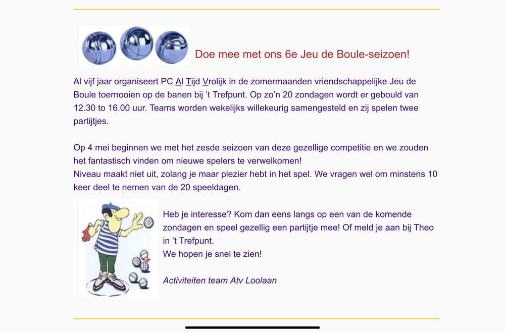 Doe mee met ons 6e Jeu de Boule-seizoen!